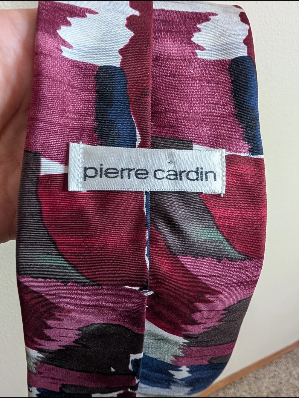 Pierre Cardin All Silk Tie |‎ Vintage Abstract Brushstroke Print | Burgundy Blue